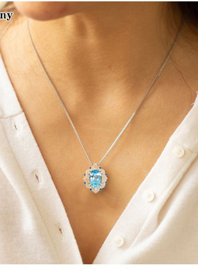 天然蓝宝石色的托帕石项链9克拉小鸽子蛋纯银镀金吊坠送礼物证书