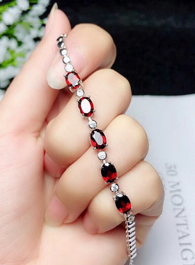 泡泡款天然石榴石手链纯银女日韩