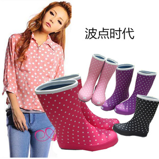 2025波点百搭女士中筒雨靴可爱小圆点女款水鞋防滑套鞋