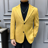 法式大领子高品质麂皮绒西装外套男修身浅棕色西装XZ5533-P155，男装西服套装，星座197