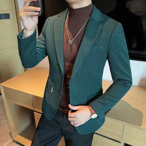 2025春秋新款华夫格西装男士格子西服咖啡色外套DX6613-P155图片
