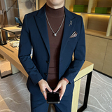 新款高品质修身大码二粒扣西装男套装深灰色二件套LJT2403-P170，男装西服套装，星座197