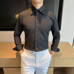 高品质 定制面料 莫代尔 泡泡纱条纹男士蓝色衬衣CS903-P78图片