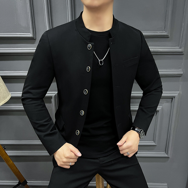 2024春装新款西装外套男立领男士黑T休闲小西服上衣DX2307-P155,男装西服,星座197