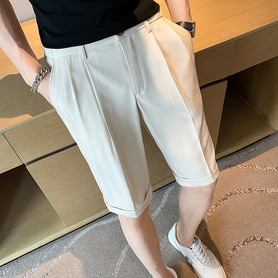2024个性松紧腰围垂感短裤男英伦休闲坠感五分裤西裤潮DK2204-P65