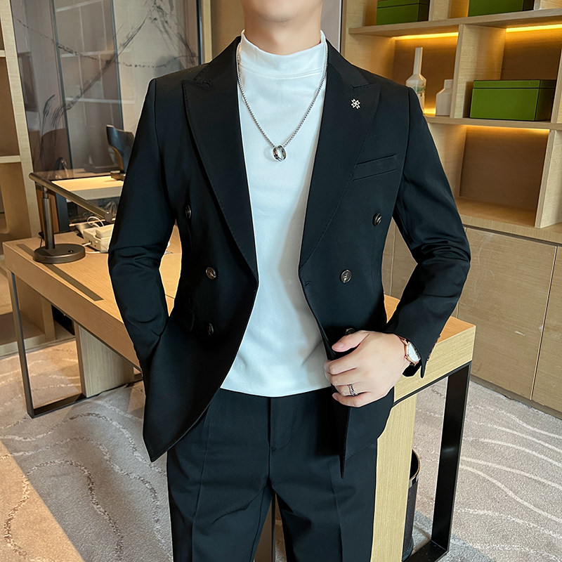 高品质双排扣西装套装商务正装男二件套蓝色西服LJT5502-P230,男装西服套装,星座197