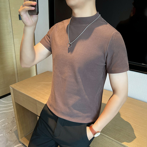 德绒双面绒男士修身短袖t恤圆领高级感弹力白色打底衫DT6619-P40图片