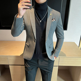 高品质西装男士商务职业一粒扣条纹西服新郎礼服DX6668-P140，男装西服套装，星座197