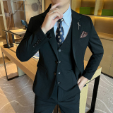 新款高品质大码男装结婚套装商务套装三件套深灰SJT2402-P210，男装休闲套装，星座197