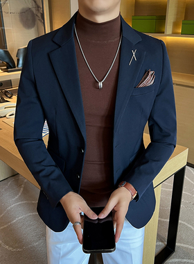 大码男士外套韩版二粒扣新郎西服通勤藏青色 单件西装DX2402-P115