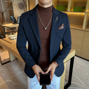 大码男士外套韩版二粒扣新郎西服通勤藏青色 单件西装DX2402-P115图片