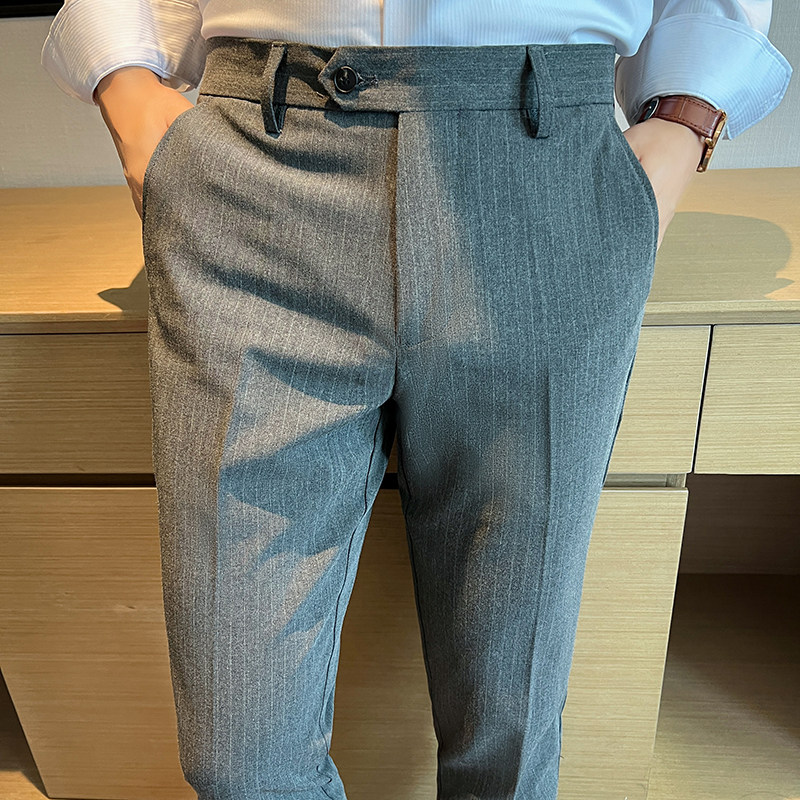 条纹休闲裤子男士潮牌商务正装西装裤新款修身长裤子XK668-P70,男装西服套装,星座197