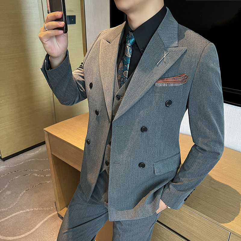 2025高品质大码西装男套装双排扣新郎结婚礼服正品SJT2404-P210,男装西服套装,星座197