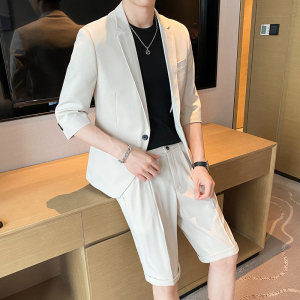 高品质 夏装质感松紧短裤西装潮流七分袖西服套装LJT2204-P200图片