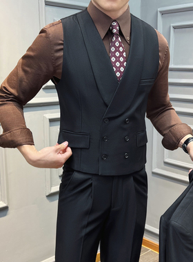 青果领双排扣马甲商务通勤新郎伴郎团黑色 单件马甲 MJ5502-P60