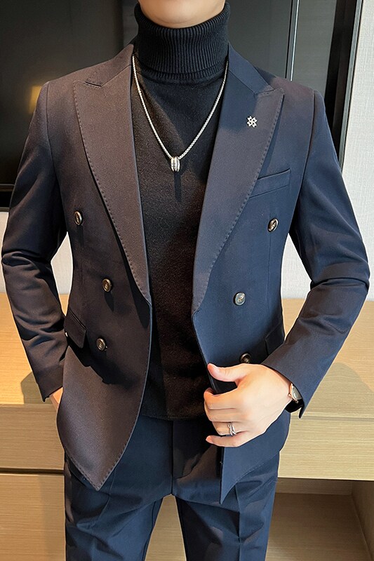 高品质双排扣西装套装商务正装男二件套蓝色西服LJT5502-P230,男装西服套装,星座197