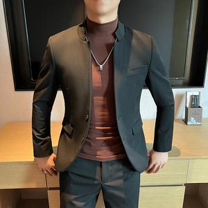 秋冬咖啡打底中式立领西装高级感男装中山装 单件西服DX2306-P155图片