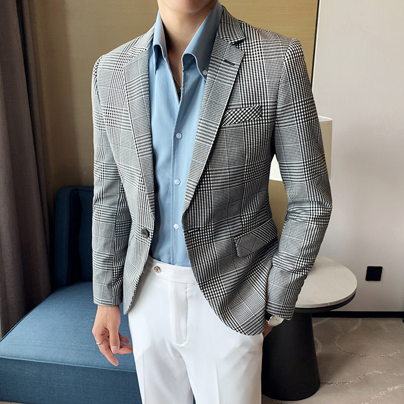 2025秋装网红格子修身西装外套潮英伦男士痞帅小西服DXY130-P155,男装西服套装,星座197