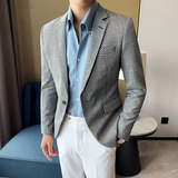 2025秋装网红格子修身西装外套潮英伦男士痞帅小西服DXY130-P155，男装西服套装，星座197