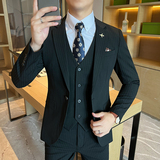 一粒扣西装男套装男士修身条纹西服正装新郎结婚礼服SJT6668-P265，男装西服套装，星座197