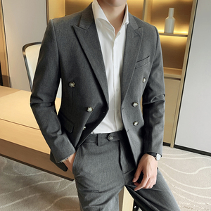 秋冬厚实高品质双排扣商务西装新郎结婚西服男套装潮LJT2212-P215图片