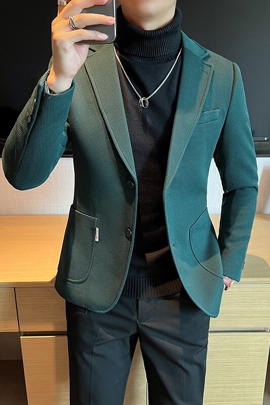 2025高品质华夫格西装男士格子西服墨绿色外套DX6613-P155,男装西服,星座197