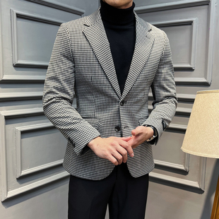 西装 时尚 千鸟格时尚 休闲西装 P155 高品质修身 外套男DX66 格子西装