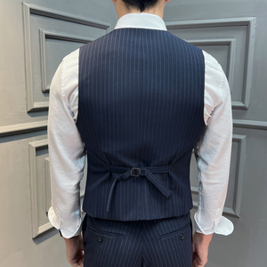 高品质条纹马甲男通勤职业婚礼马夹 藏青色 单件马甲 MJ2501-P60图片