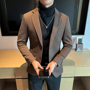 2025春秋新款华夫格西装男士格子西服黑色外套DX6613-P155图片