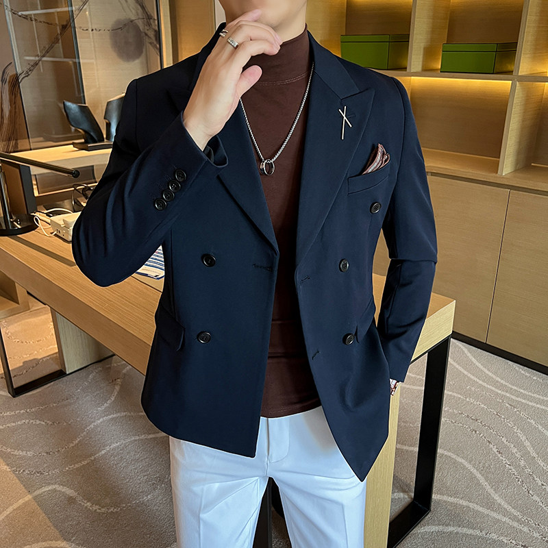 大码男士外套韩版双排扣新郎西服通勤深灰单件西装DX2404-P115,男装西服套装,星座197
