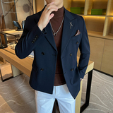 大码男士外套韩版双排扣新郎西服通勤深灰单件西装DX2404-P115，男装西服套装，星座197
