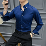 2024春装新款定制面料高品质细条纹黑色男士扣领衬衣CS027-P88，男装衬衫，星座197