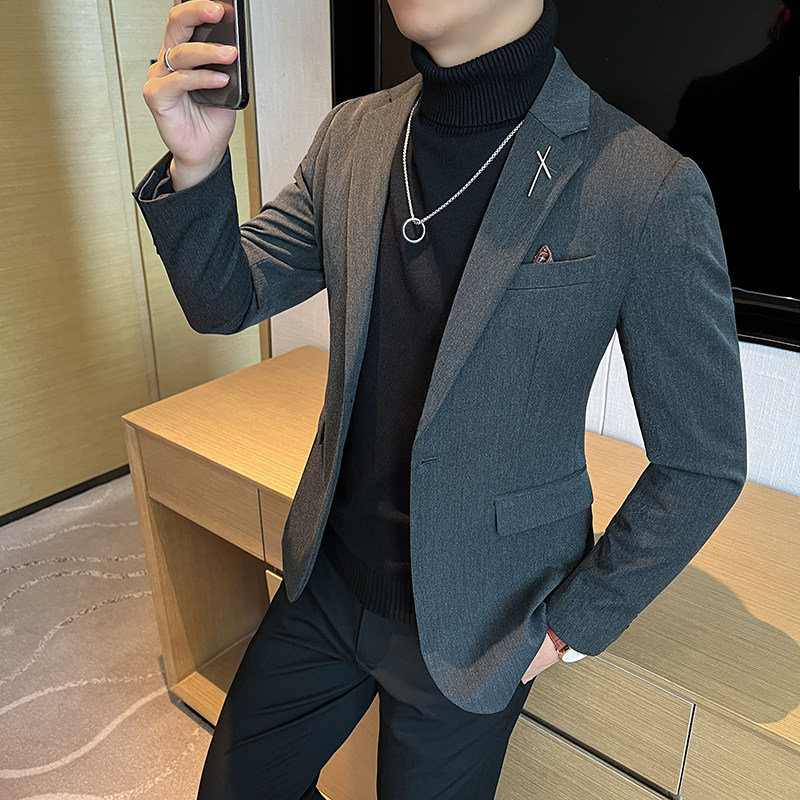 大码男士外套韩版潮流修身新郎西服通勤深灰 单件西装DX2401-P115图片