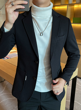 2025春秋新款华夫格西装男士格子西服黑色外套DX6613-P155