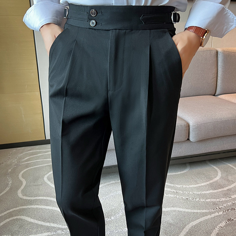 高品质那不勒斯西裤男修身小脚裤复古高腰休闲蓝色长裤XK5502-P80,男装西裤,星座197