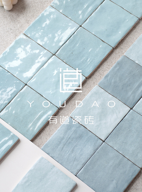 西班牙海盐浅蓝色渐变手工砖厨房浴室卫生间墙砖亮哑光砖100*100
