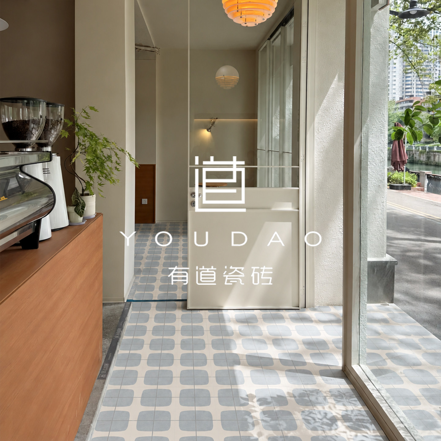 浅蓝色复古花砖厨房卫生间阳台地砖餐饮咖啡厅商业店铺防滑瓷砖
