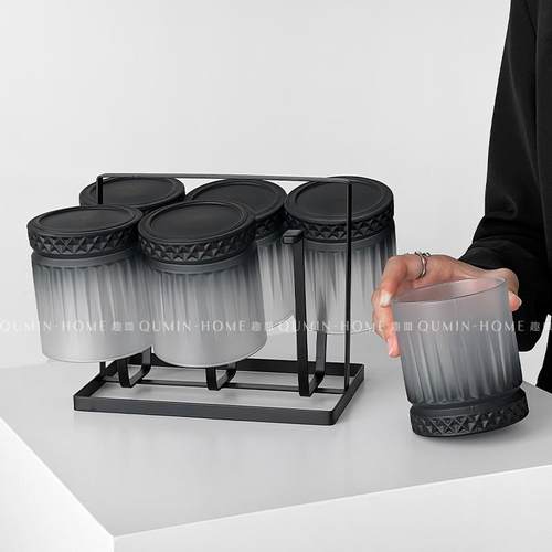 趣皿轻奢磨砂灰玻璃杯套装家用客厅喝水杯子高档办公室待客冷饮杯