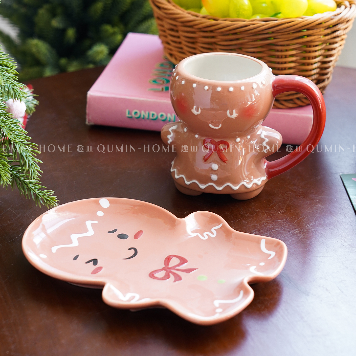 趣皿创意圣诞姜饼人陶瓷盘马克杯咖啡杯水杯圣诞礼品甜品点心盘子