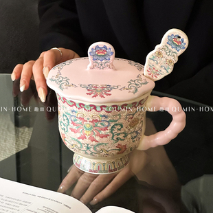 趣皿创意陶瓷杯带盖勺马克杯家用办公室早餐杯牛奶杯咖啡杯子水杯