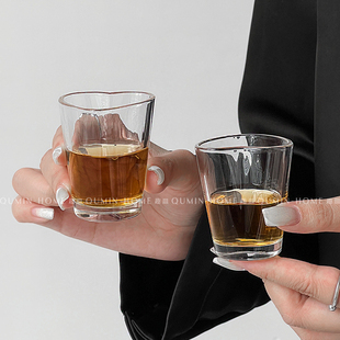 趣皿ins风创意爱心平光杯中式 子弹杯简约玻璃清酒杯子 白酒杯个性