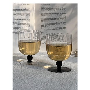 Qumin 创意条纹高脚玻璃杯家用大容量香槟杯清酒杯红酒葡萄酒杯子