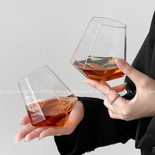Qumin日式 酒吧玻璃酒杯子 八角不倒翁威士忌杯古典洋酒杯创意个性
