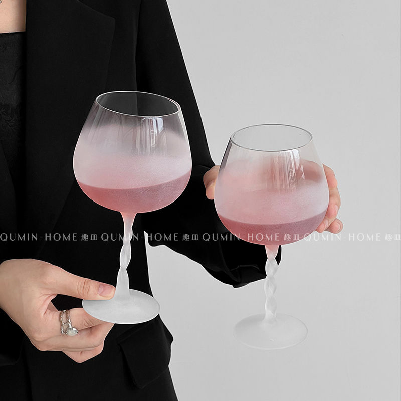 趣皿 简约高脚杯中古风扭挺红酒杯波浪仙女复古款玻璃葡萄酒杯