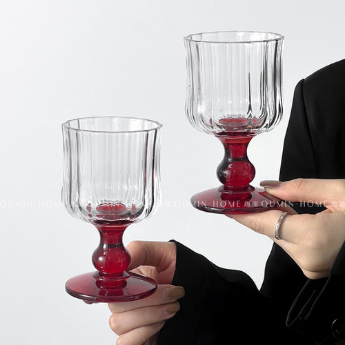 趣皿高级中古酒杯透明百褶玻璃杯