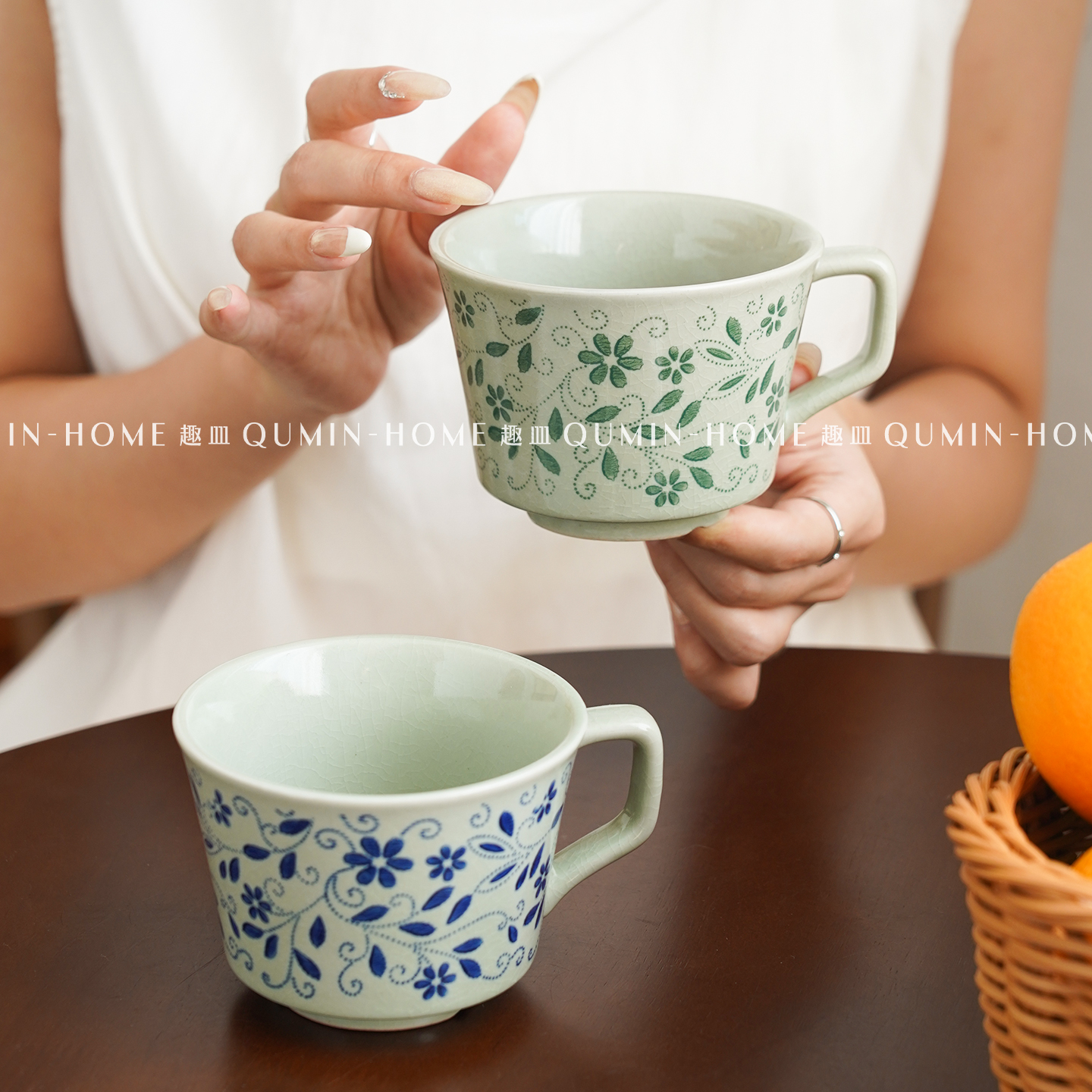 趣皿文艺陶瓷马克杯高颜值复古冰裂纹咖啡杯下午茶杯拉花拿铁杯子