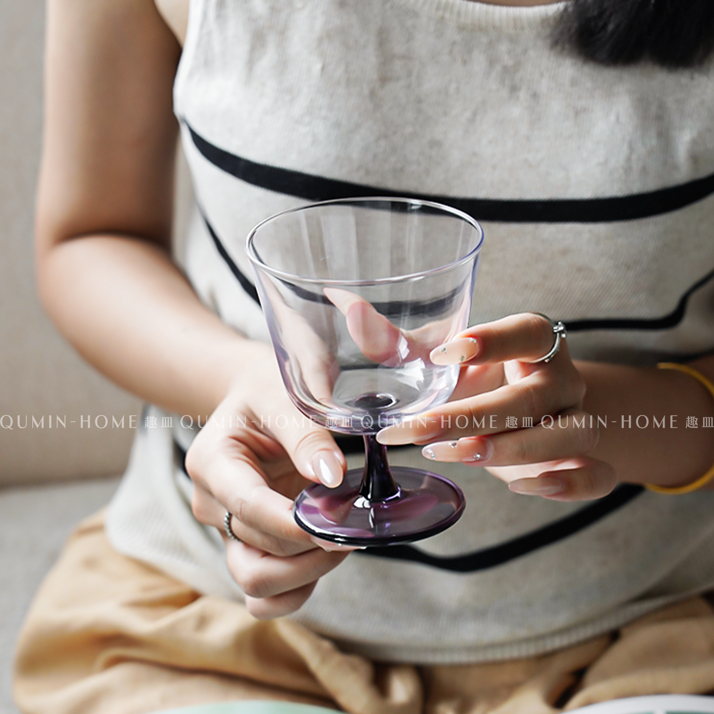 趣皿小众高脚阔口玻璃杯家用特调冰美式拿铁咖啡杯饮品杯鸡尾酒杯
