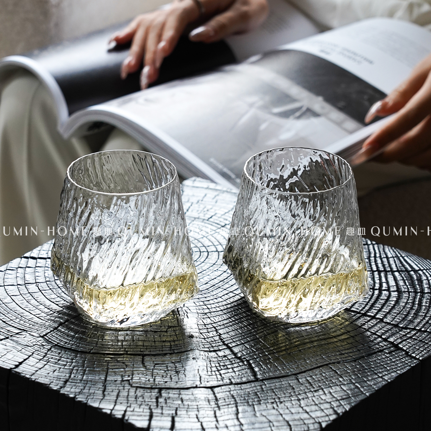 趣皿ins透明玻璃杯子简约喝水杯冰美式拿铁咖啡杯威士忌杯洋酒杯