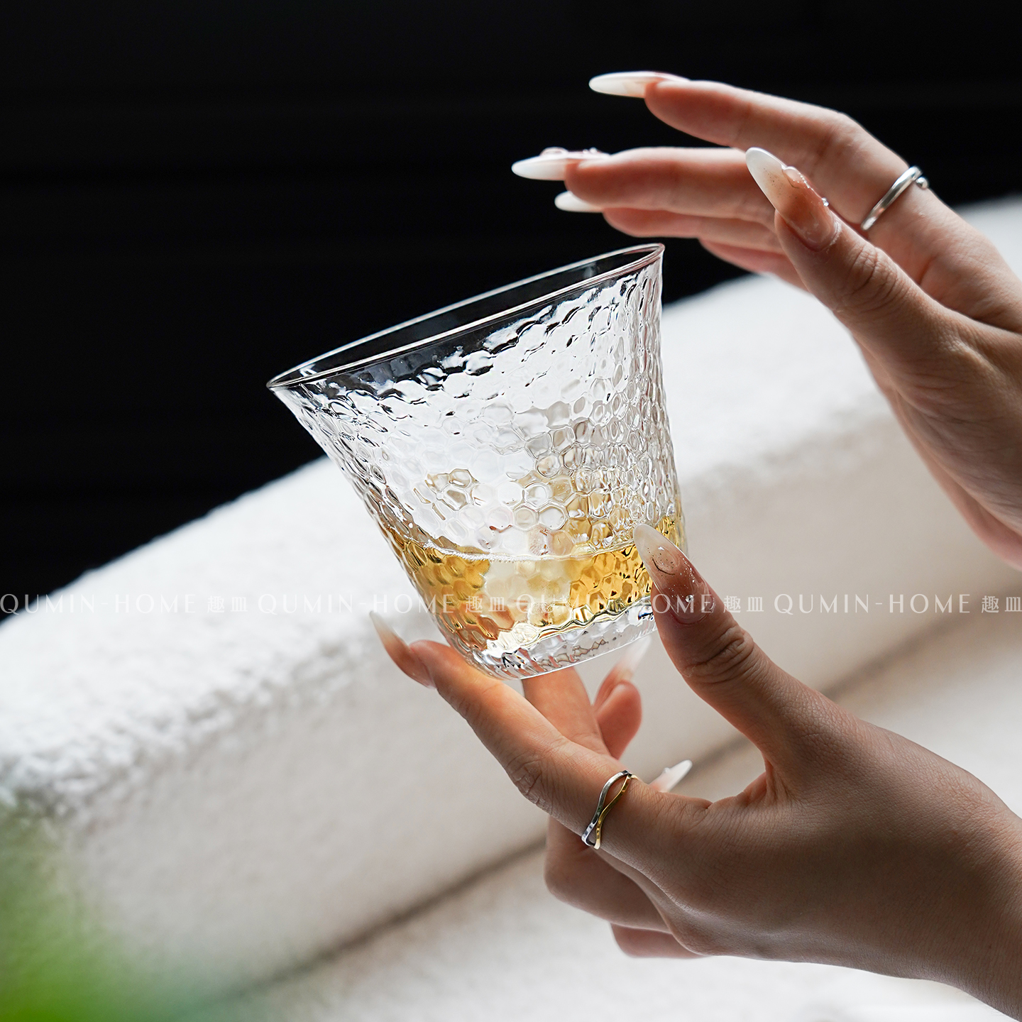 趣皿ins风创意锤纹透明玻璃杯家用果汁杯冷饮杯咖啡杯威士忌酒杯