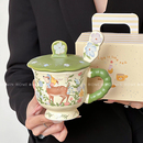 趣皿可爱马克杯卡通带盖勺陶瓷杯家用高颜值咖啡杯情侣水杯早餐杯